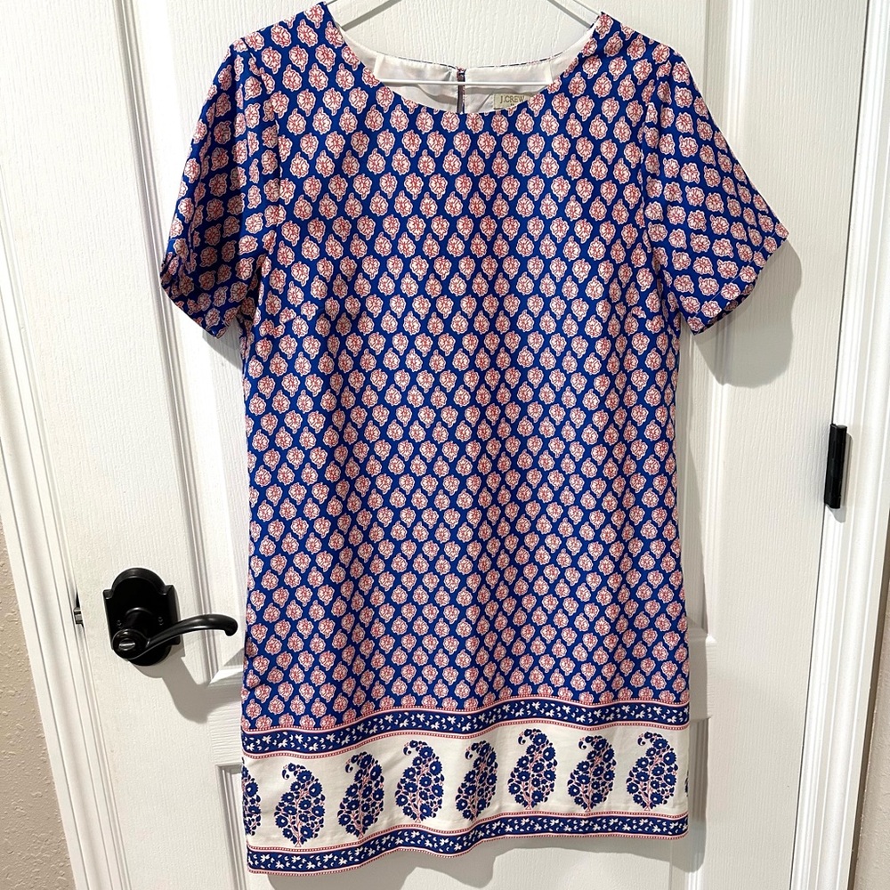 JCrew Red, White, and Blue Floral Paisley Print Shift Dress Sz 6